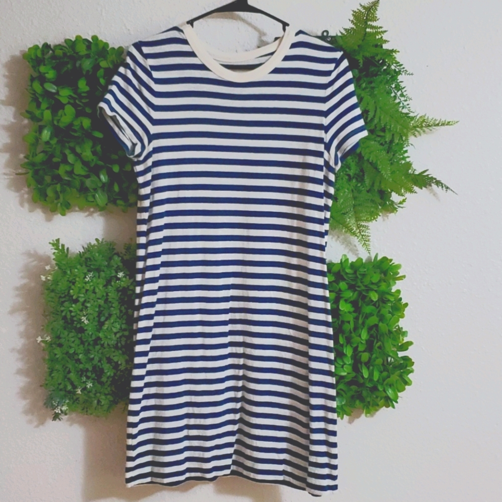 Blue and White horizontal striped cotton dress